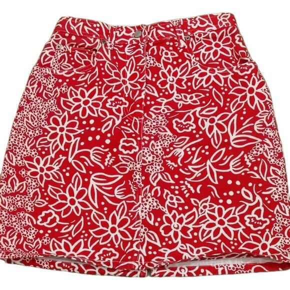 bill blass Dresses & Skirts - Vintage Women's 4p Petite Red Denim Skirt 90s BABY SITTERS Club Style Belt Loops